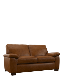 John Lewis Camden Medium 2 Seater Leather Sofa Bed, Dark Leg, Premium Caramel