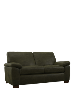 John Lewis Camden Medium 2 Seater Leather Sofa Bed, Dark Leg, Demetra Green