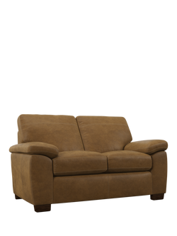 John Lewis Camden Small 2 Seater Leather Sofa, Dark Leg, Demetra Light Tan
