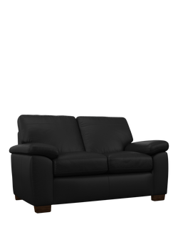 John Lewis Camden Small 2 Seater Leather Sofa, Dark Leg, Matt Black