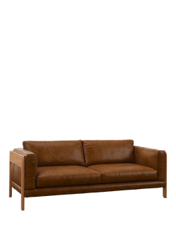 John Lewis Nest Grand 4 Seater Leather Sofa, Light Leg, Premium Caramel