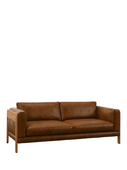 John Lewis Nest Grand 4 Seater Leather Sofa, Light Leg, Premium Caramel