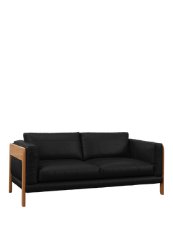 John Lewis Nest Large 3 Seater Leather Sofa, Light Leg, Matt Black