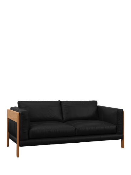 John Lewis Nest Large 3 Seater Leather Sofa, Light Leg, Matt Black