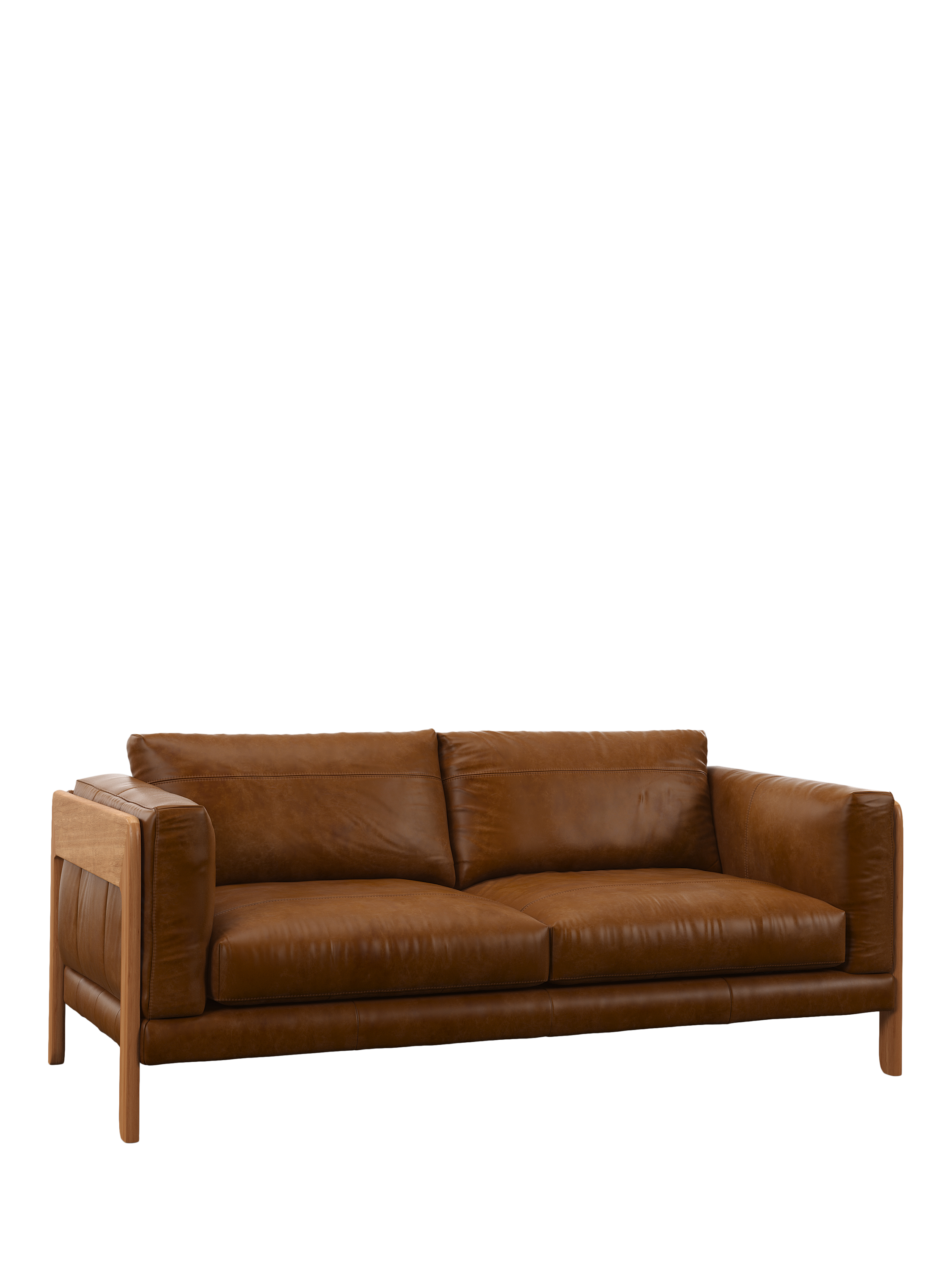 Nest Range, John Lewis Nest Large 3 Seater Leather Sofa, Light Leg, Premium Caramel