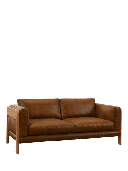 John Lewis Nest Large 3 Seater Leather Sofa, Light Leg, Premium Caramel