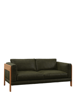 John Lewis Nest Large 3 Seater Leather Sofa, Light Leg, Demetra Green