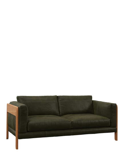 John Lewis Nest Large 3 Seater Leather Sofa, Light Leg, Demetra Green