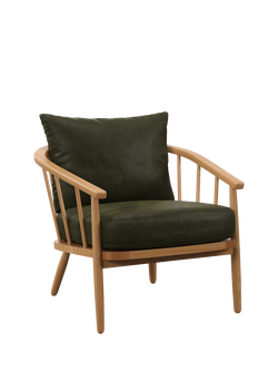 John Lewis Frome Leather Armchair, Light Leg, Demetra Green