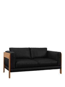 John Lewis Nest Medium 2 Seater Leather Sofa, Light Leg, Matt Black