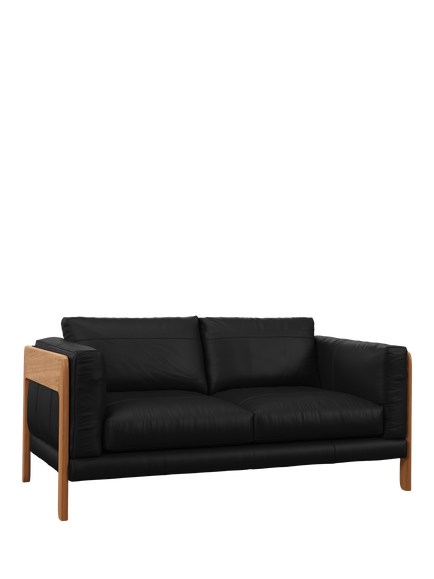 John Lewis Nest Medium 2 Seater Leather Sofa, Light Leg, Matt Black