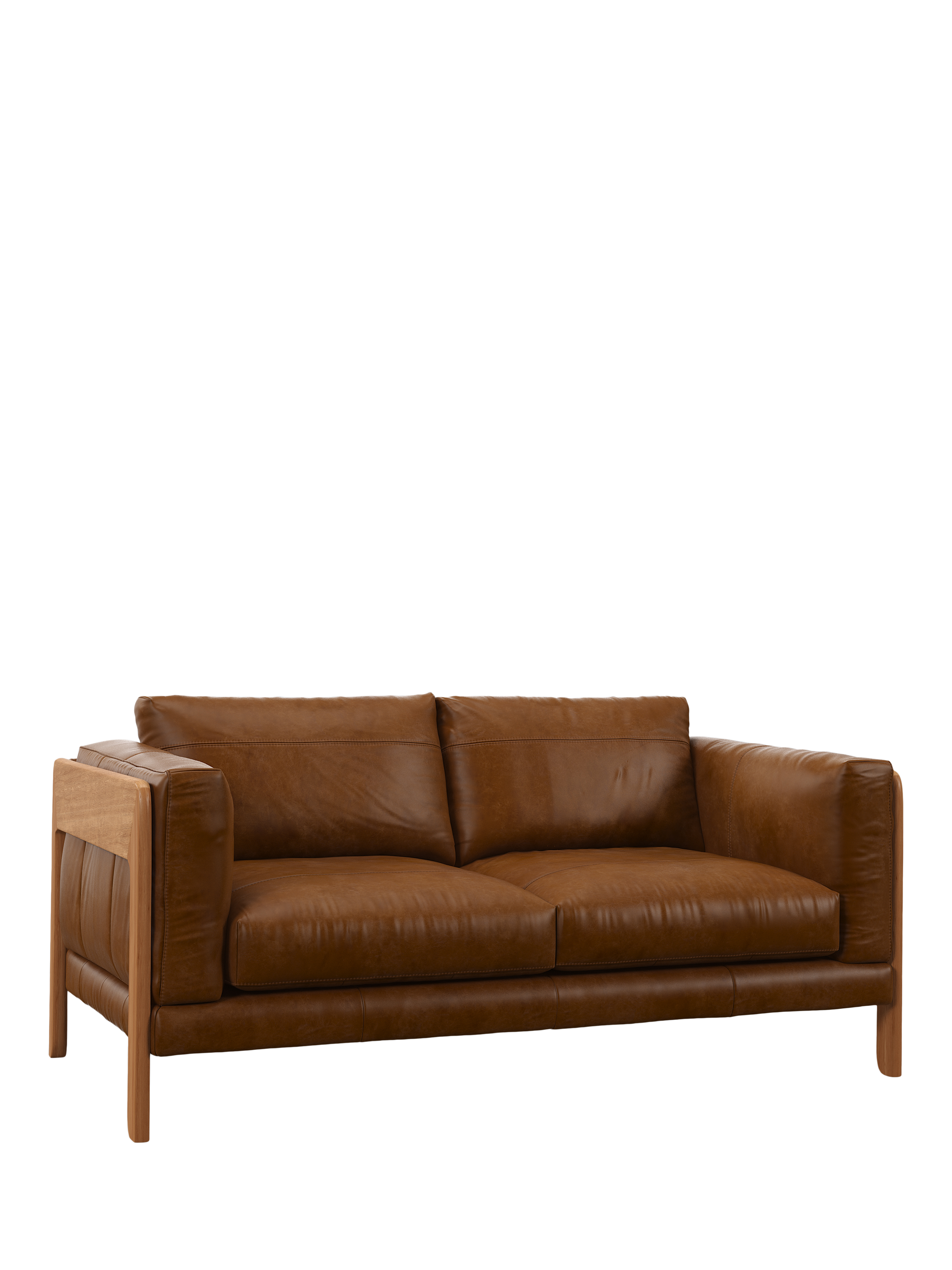 Nest Range, John Lewis Nest Medium 2 Seater Leather Sofa, Light Leg, Premium Caramel