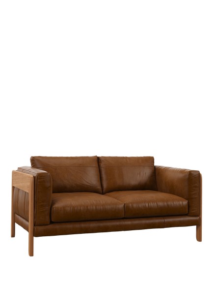 John Lewis Nest Medium 2 Seater Leather Sofa, Light Leg, Premium Caramel