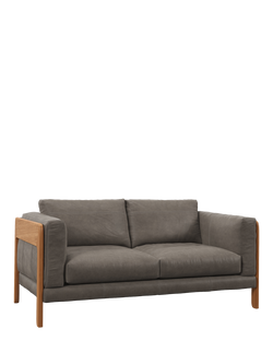 John Lewis Nest Medium 2 Seater Leather Sofa, Light Leg, Demetra Grey