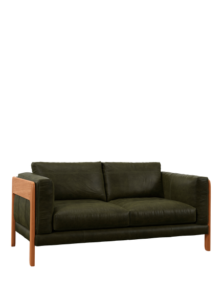 John Lewis Nest Medium 2 Seater Leather Sofa, Light Leg, Demetra Green