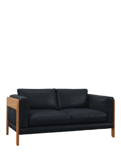 John Lewis Nest Medium 2 Seater Leather Sofa, Light Leg, Vintage Jeans