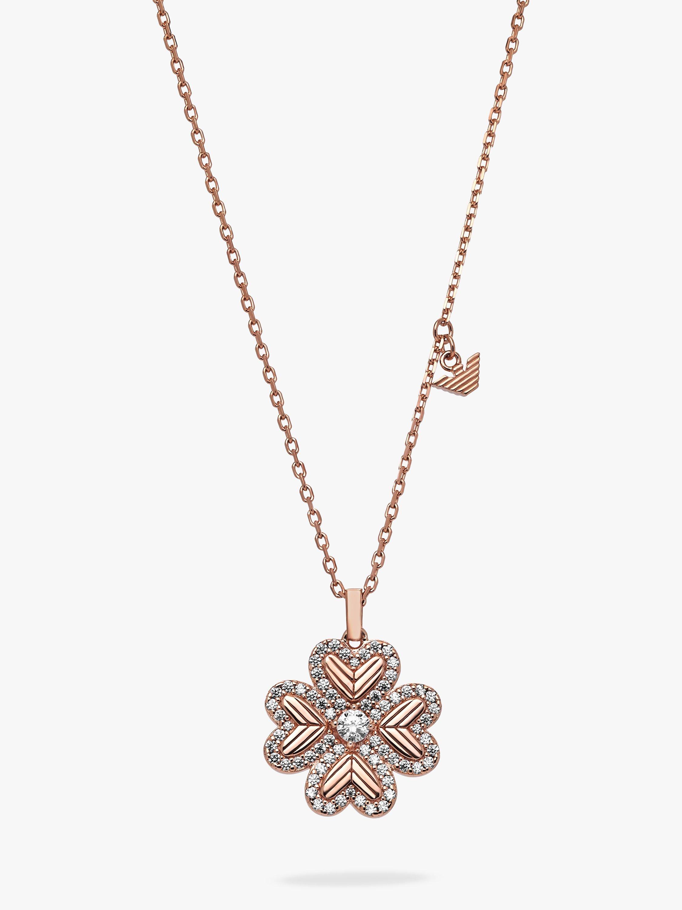 Product image 1 of 5, which shows Emporio Armani Cubic Zirconia Clover Pendant Necklace, Rose Gold