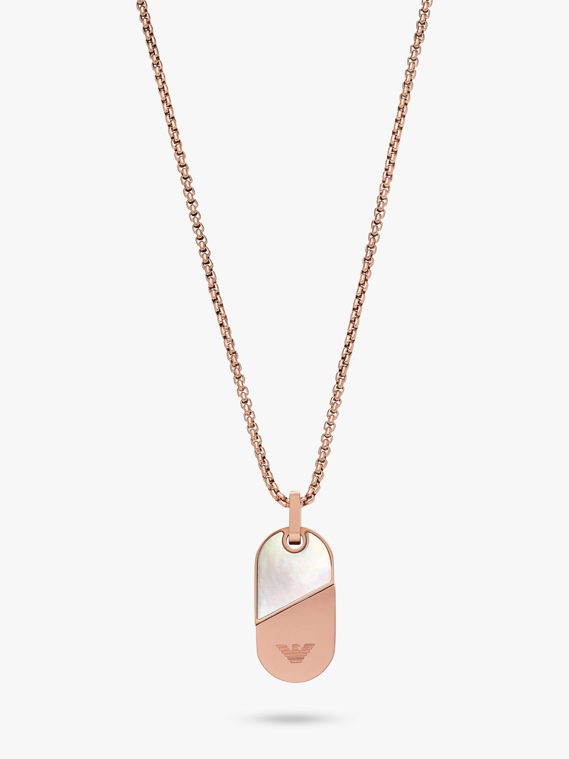 Product image 1 of 8, which shows Emporio Armani Mother of Pearl Dog Tag Necklace, Rose Gold