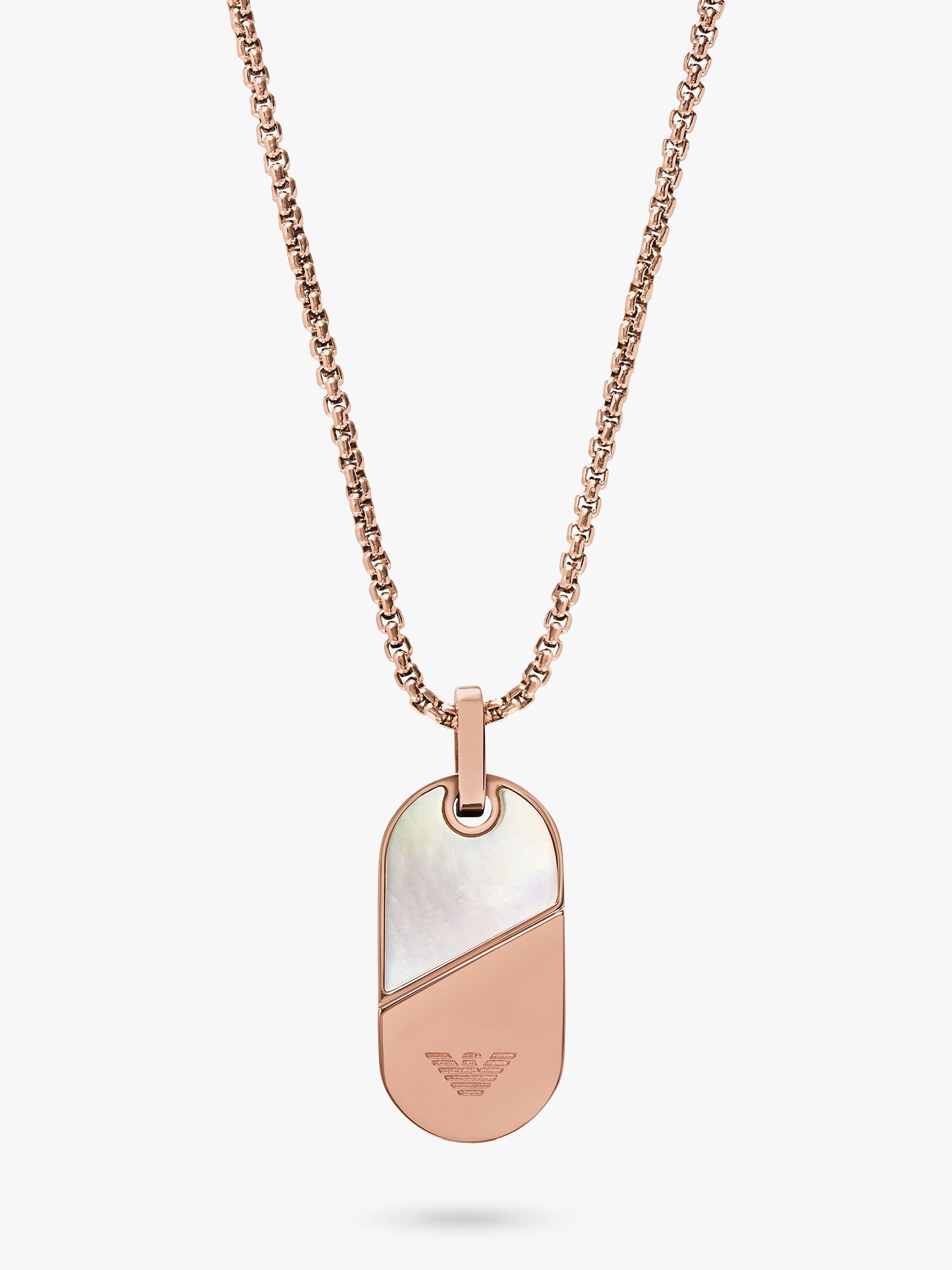 Product image 6 of 8, which shows Emporio Armani Mother of Pearl Dog Tag Necklace, Rose Gold