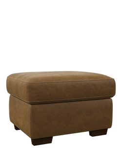 John Lewis Camden Leather Storage Footstool, Dark Leg, Demetra Light Tan