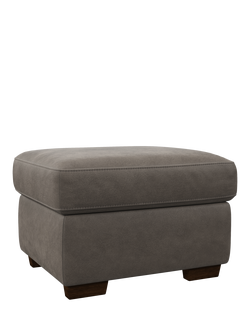John Lewis Camden Leather Storage Footstool, Dark Leg, Demetra Grey