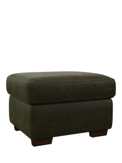 John Lewis Camden Leather Storage Footstool, Dark Leg, Demetra Green