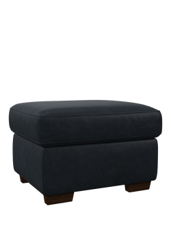 John Lewis Camden Leather Storage Footstool, Dark Leg, Vintage Jeans