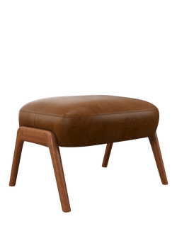 John Lewis Hendricks Leather Footstool, Dark Leg, Premium Caramel