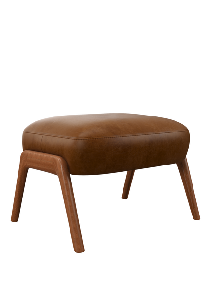 John Lewis Hendricks Leather Footstool, Dark Leg, Premium Caramel