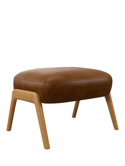 John Lewis Hendricks Leather Footstool, Light Leg, Premium Caramel
