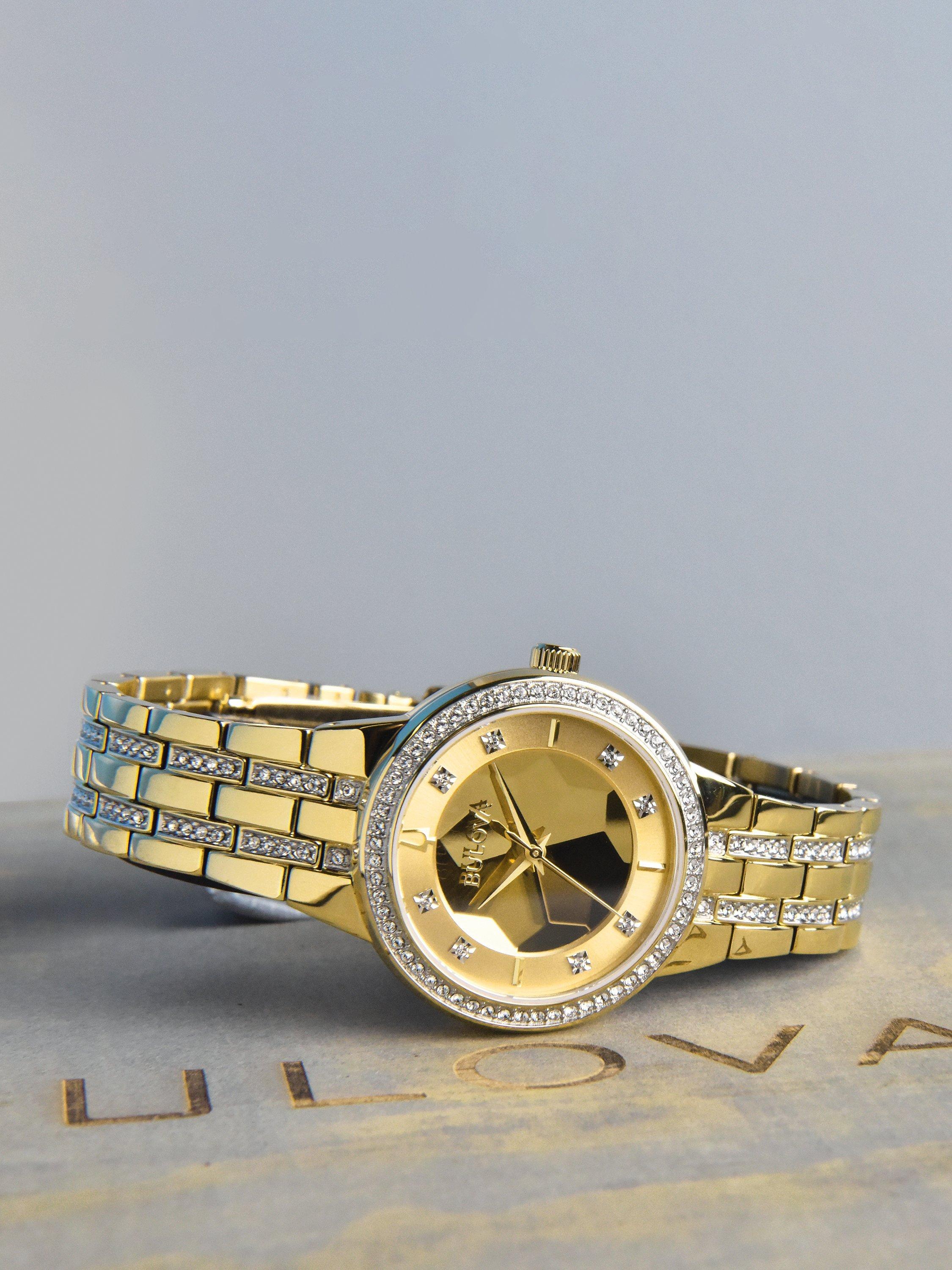 Product image 4 of 5, which shows Bulova 97L176 Women's Crystal Bracelet Strap Watch, Gold