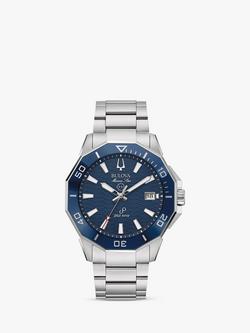 Bulova Men's Marine Star Sports Date Bracelet Strap Watch, Silver/Blue