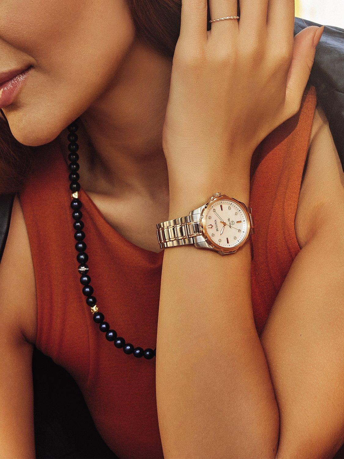 Product image 4 of 6, which shows Bulova 98P227 Women's Marine Star Diamond Bracelet Strap Watch, Multi/Mother of Pearl