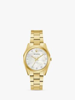 Bulova 97P172 Women's Surveyor Diamond Bracelet Strap Watch, Gold/Mother of Pearl, Gold/Mother of Pearl