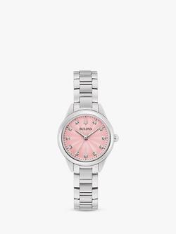 Bulova 96P249 Women's Sutton Diamond Bracelet Strap Watch, Silver/Pink, Silver/Pink