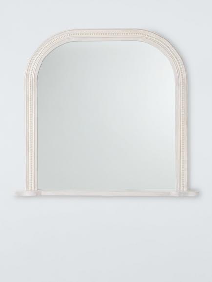 John Lewis Hand-Carved Coastal Wood Frame Overmantel Wall Mirror, 95 x 105cm, White Wash, White Wash Finish
