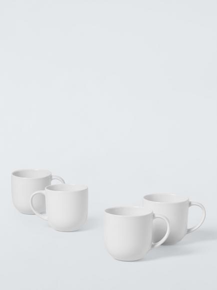 John Lewis Stoneware Mug, Set of 4, 350ml, White, 