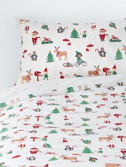 John Lewis Kids' Christmas Elf Cotton Duvet Cover and Pillowcase Set, Multi