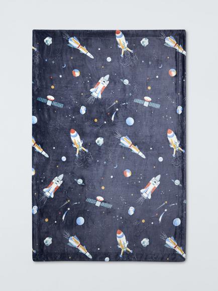 John Lewis Kids' Space Print Fleece Blanket, Navy - view 2, Navy