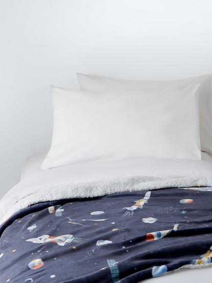 John Lewis Kids' Space Print Fleece Blanket, Navy, Navy