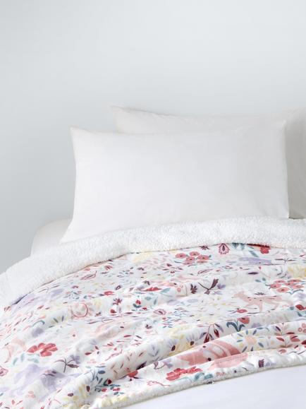John Lewis Kids' Unicorn Print Fleece Blanket, Pink/Multi, Pink Mulit