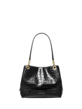 Michael Kors Kensington Croc Embossed Leather Shoulder Bag, Black