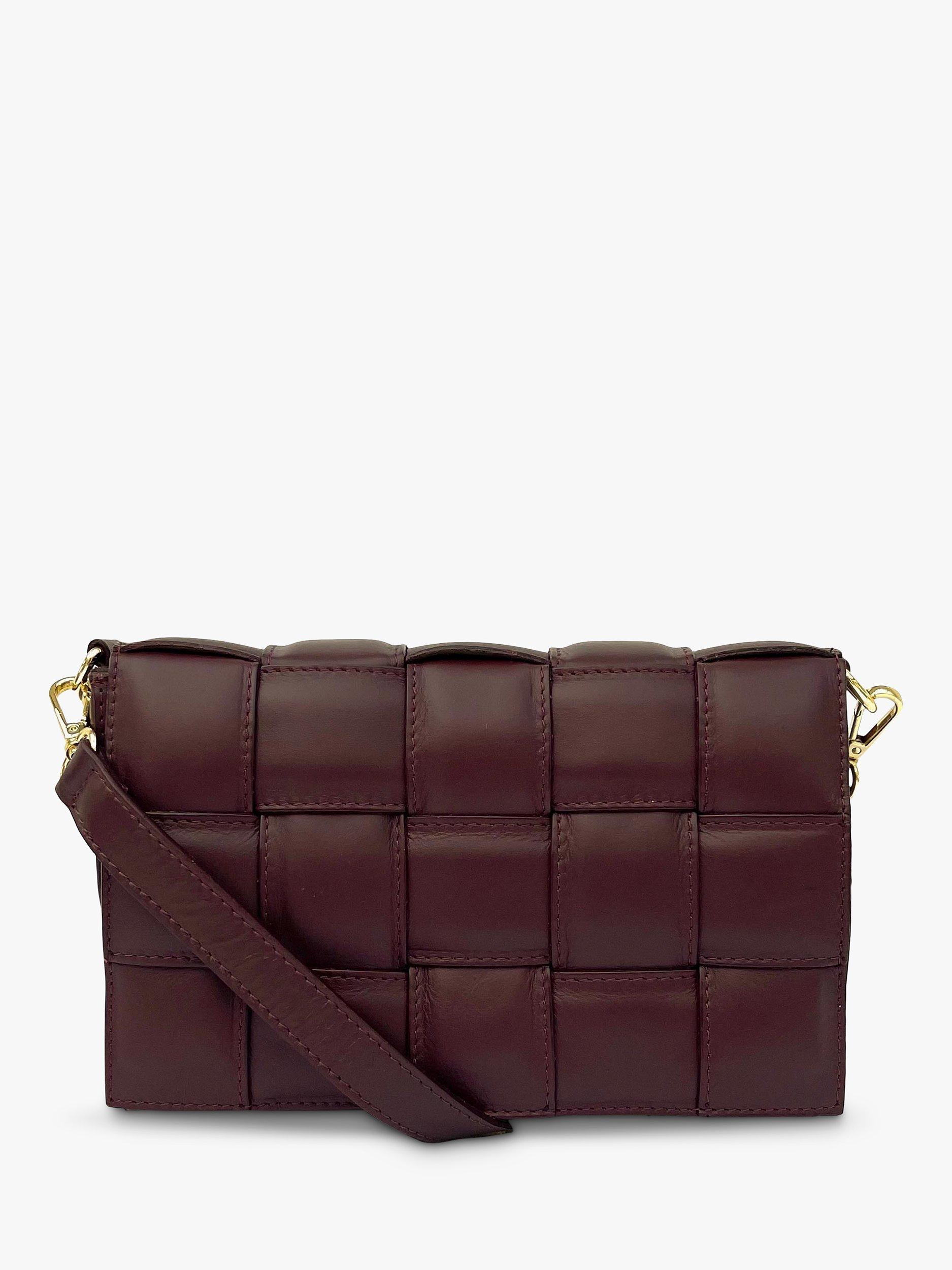 Apatchy Padded Woven Leather Crossbody Bag Burgundy