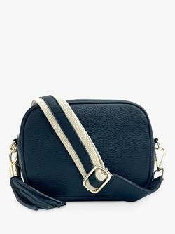 Apatchy London Leather & Canvas Strap Crossbody Bag, Navy, Navy