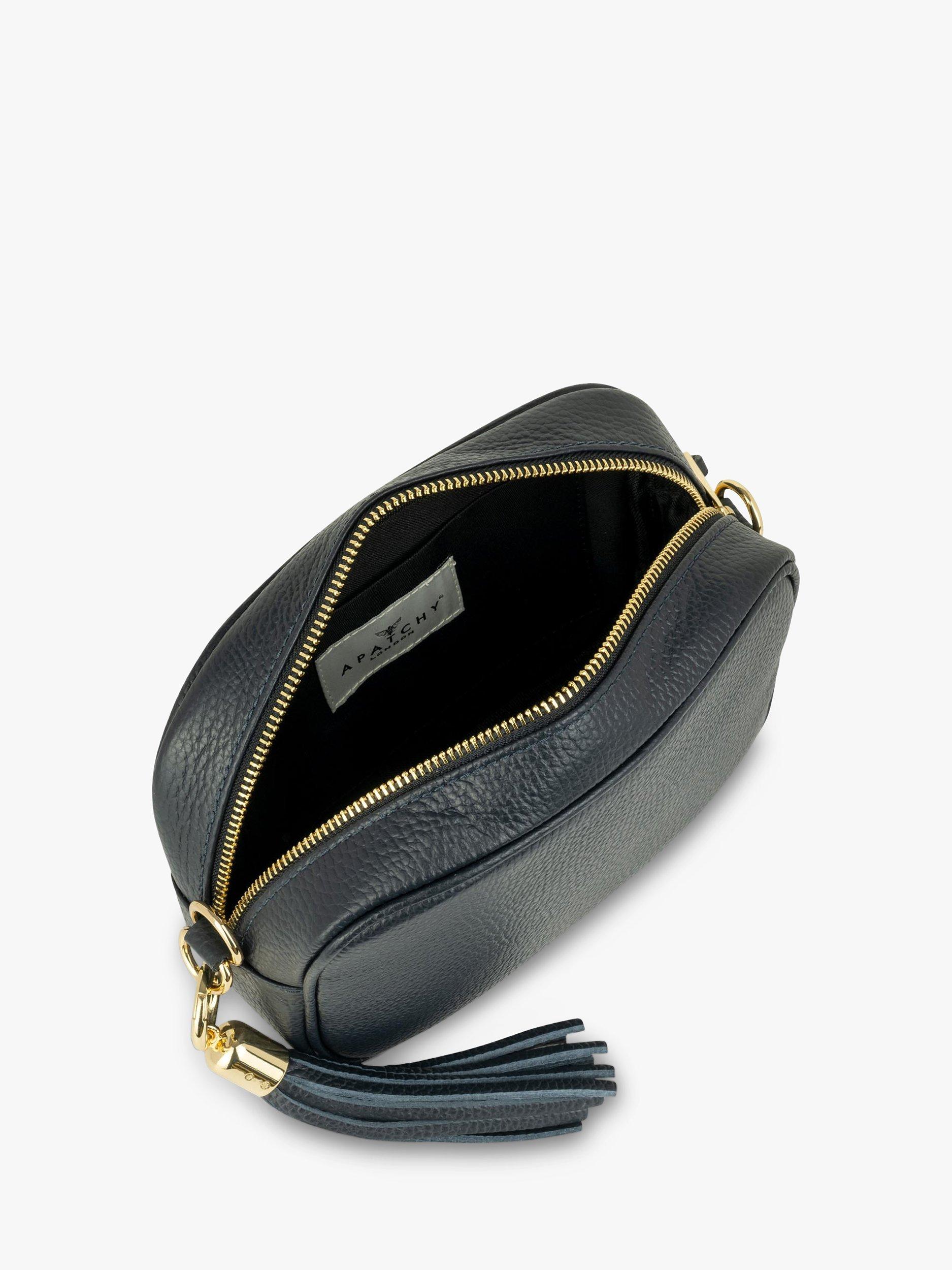 Product image 4 of 5, which shows Apatchy London Leather & Canvas Strap Crossbody Bag, Navy