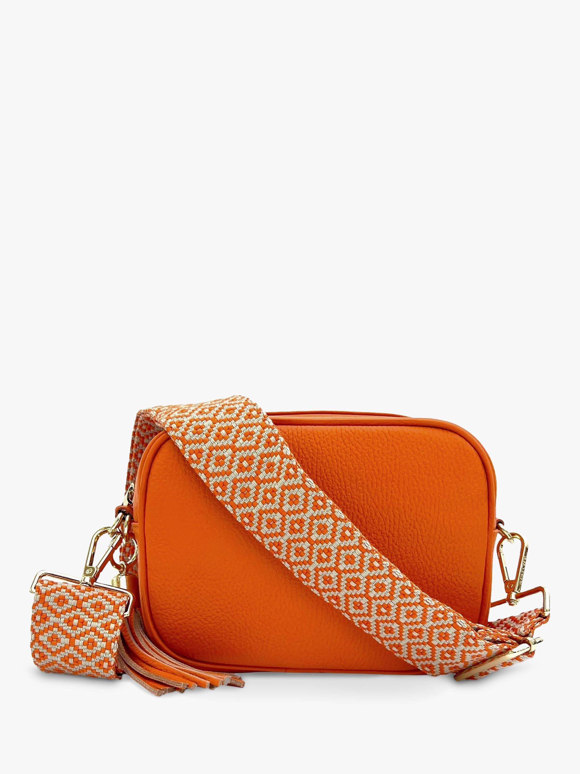 Apatchy Cross Stitch Strap Leather Crossbody Bag Orange