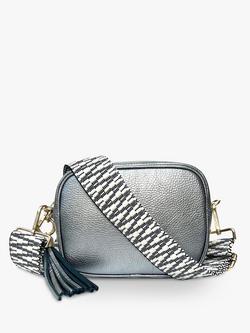Apatchy London Zigzag Strap Leather Crossbody Bag, Pewter