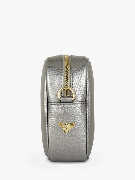 Apatchy London Zigzag Strap Leather Crossbody Bag - view 2, Pewter