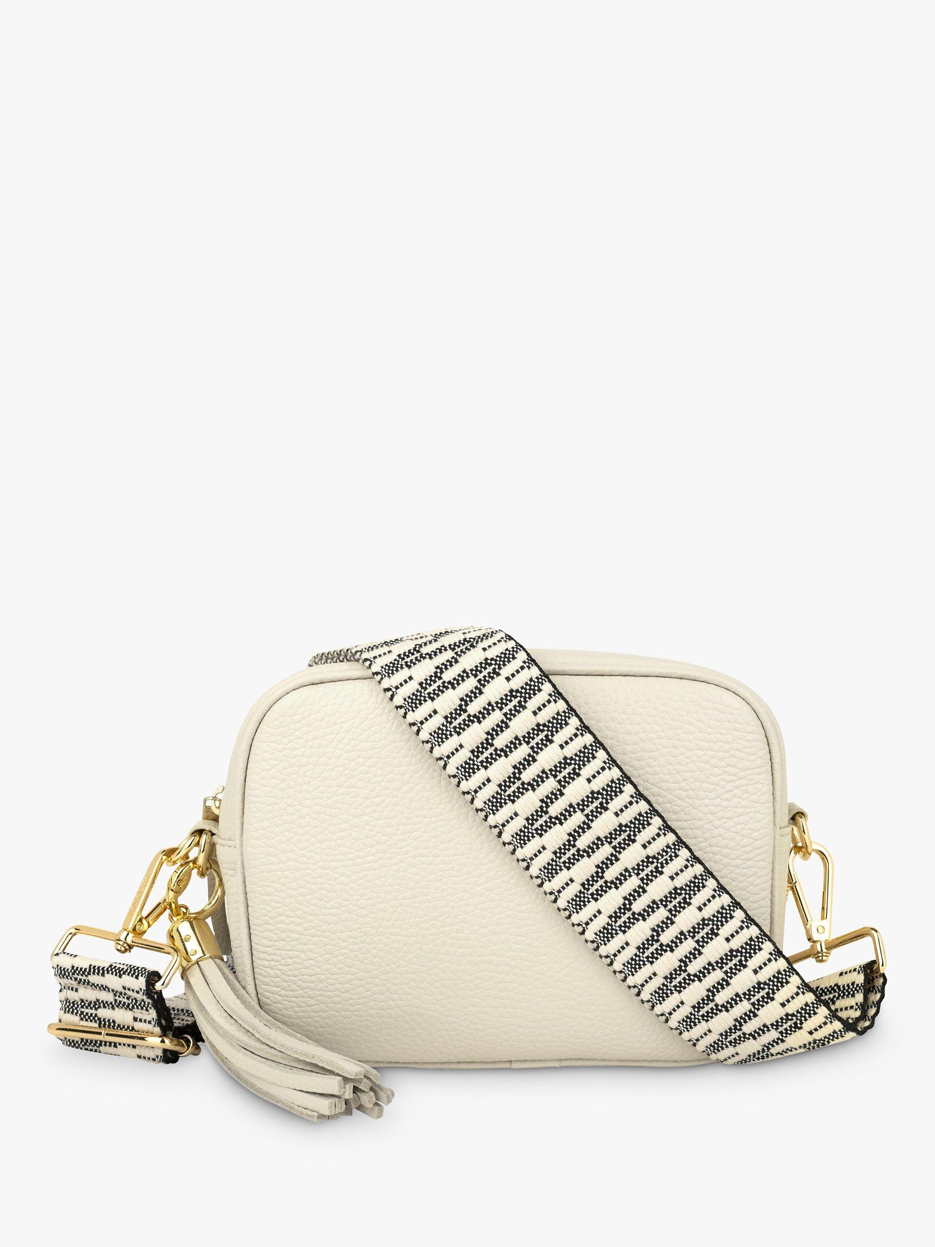 Product image 1 of 5, which shows Apatchy London Zigzag Strap Leather Crossbody Bag, Stone