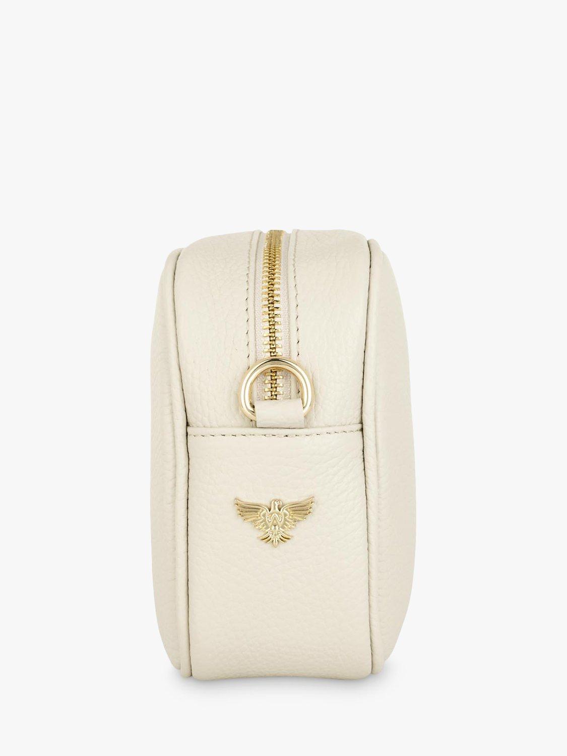 Product image 2 of 5, which shows Apatchy London Zigzag Strap Leather Crossbody Bag, Stone